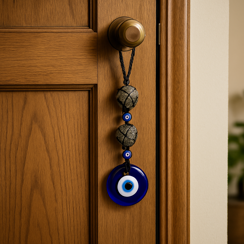 Evil Eye + Raw Pyrite – Dual Protection Nazar Charm