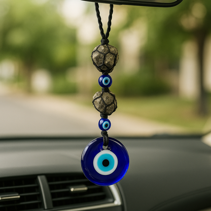 Evil Eye + Raw Pyrite – Dual Protection Nazar Charm